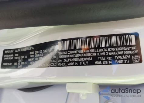 2021 Alfa Romeo Stelvio Ti Sport Awd from USA, damaged, VIN ZASPAKBN6M7D01084